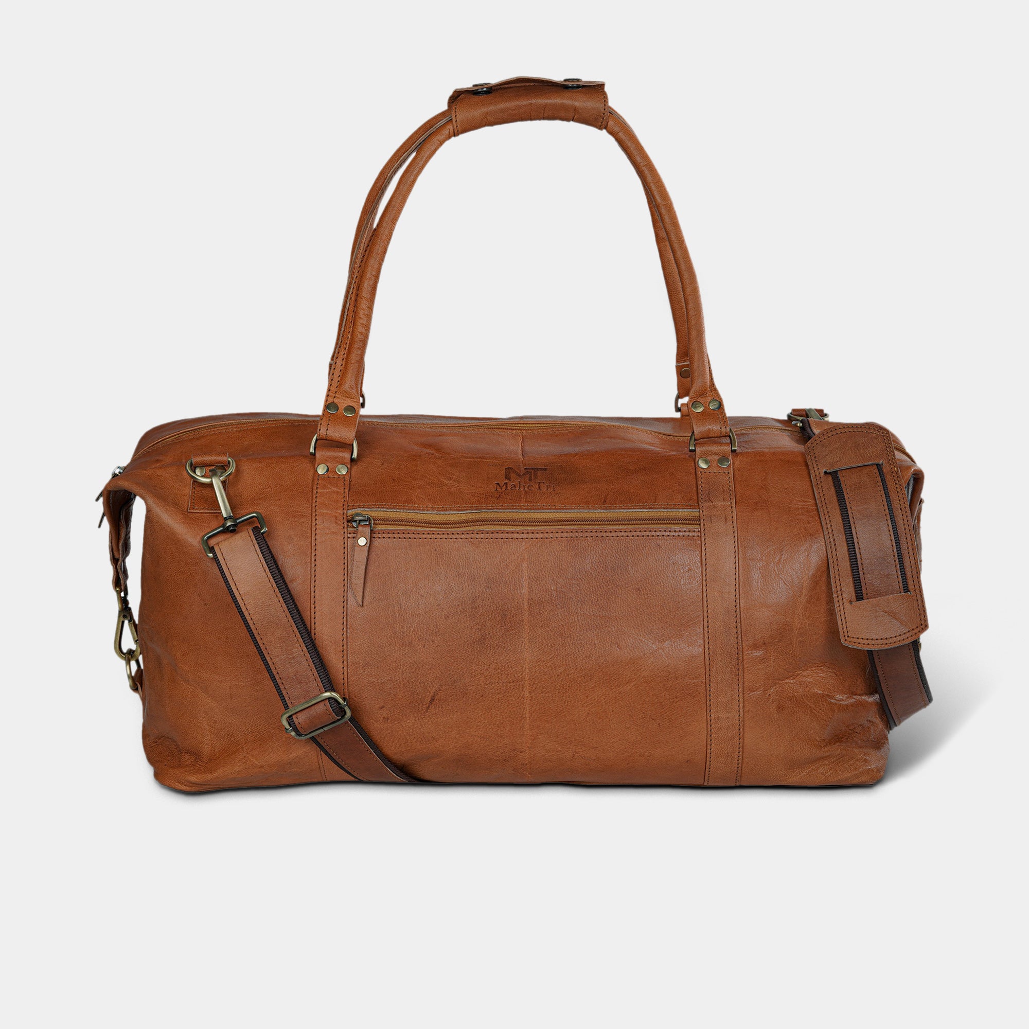 Full Grain Leather Weekender Bag for Men with Detachable Shoulder Strap