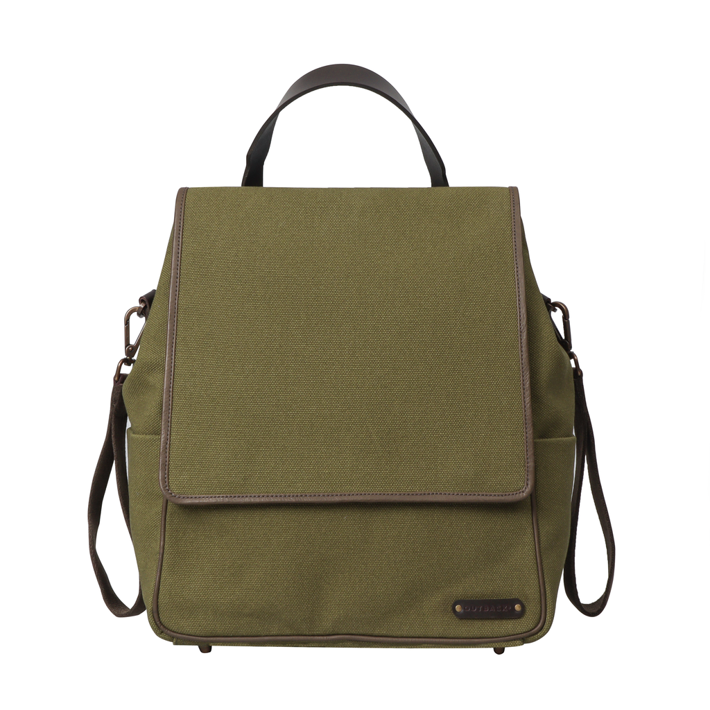 Green canvas diaper bag