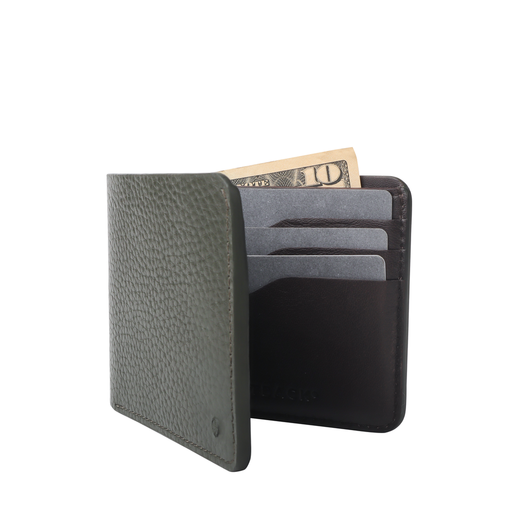 green leather bi-fold leather wallet